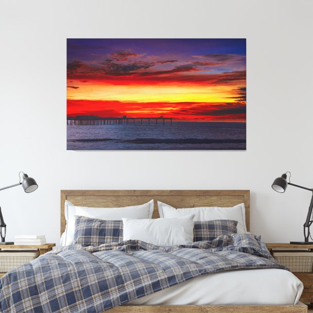 Ocean Beach San Diego Sunset Canvas Wall Art  (Insitu(Bedroom))