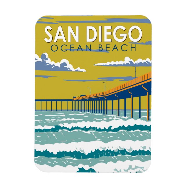 Ocean Beach San Diego Travel Art Vintage Magnet (Vertical)