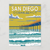 Ocean Beach San Diego Travel Art Vintage