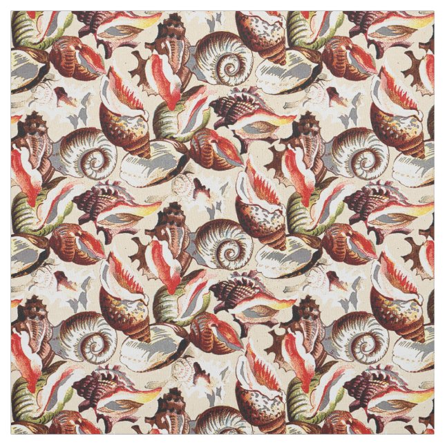 Ocean Beach Sandy Sea Shells Pattern Fabric (Swatch)