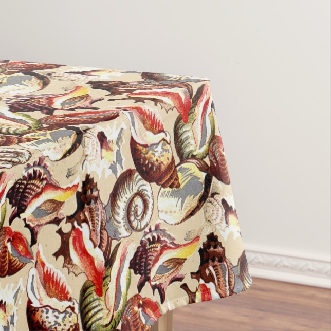Ocean Beach Sandy Sea Shells Pattern Tablecloth (In Situ)
