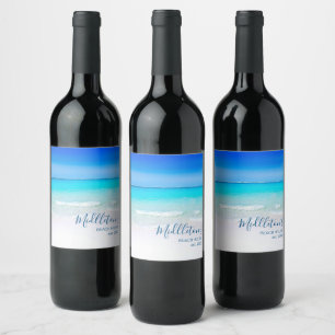 Ocean Beach Sea Personal Aqua Blue Modern Wine Label
