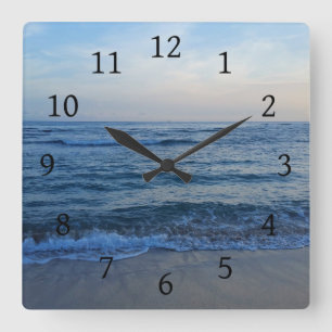 Ocean Beach Sea Photo 14 blue Square Wall Clock