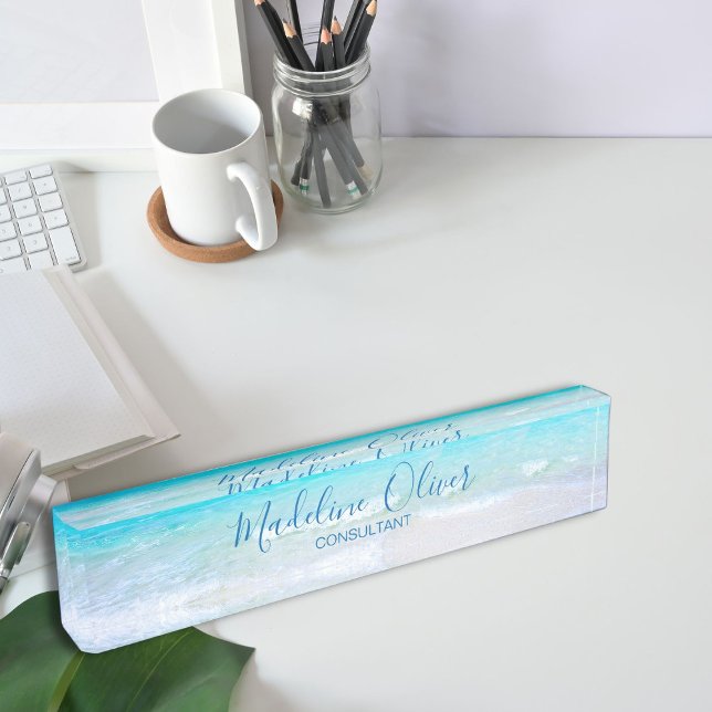 Ocean Beach Sea Travel Aqua Blue Modern  Nameplate (Creator Uploaded)