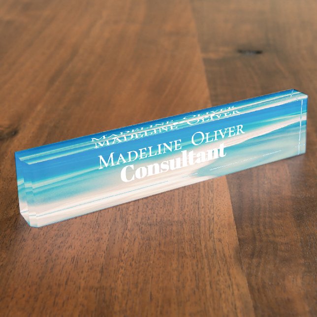 Ocean Beach Sea Travel White Blue Modern  Nameplate (Side)