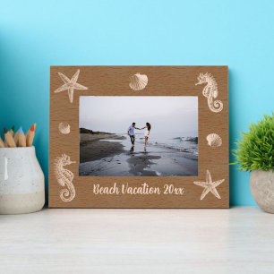 Ocean Beach Seahorse Starfish Crab & Shell Border Etched Frames