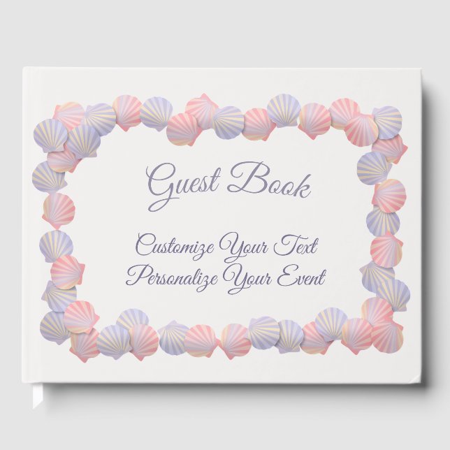 Ocean Beach Seashells Pastel Personalized Guest Book (Front)