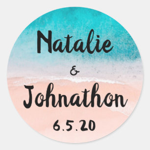 Ocean Beach Seaside Destination Wedding Classic Round Sticker