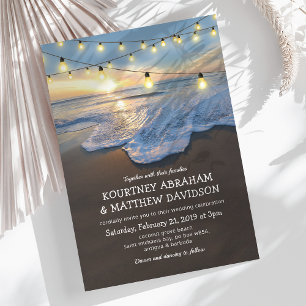 Ocean Beach Seaside String Lights Wedding Invitation