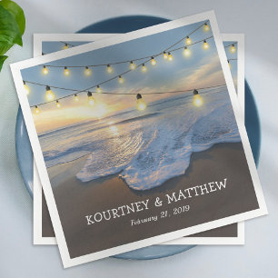 Ocean Beach Seaside String Lights Wedding Napkin