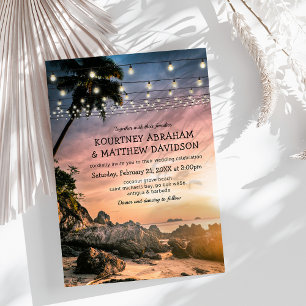 Ocean Beach Seaside Sunset Wedding Invitation