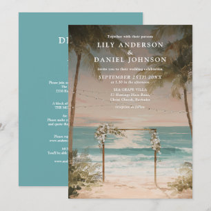 Ocean Beach String Lights All In One Wedding Invitation