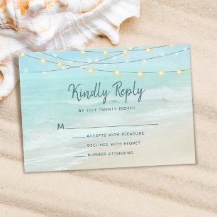 Ocean Beach Summer String Lights Wedding RSVP Card