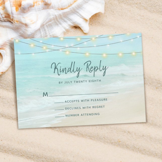 Ocean Beach Summer String Lights Wedding  RSVP Card (Creator Uploaded)