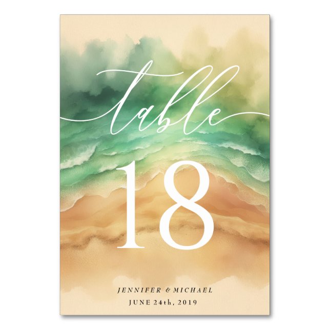 Ocean Beach Summer Sun Sand Watercolor Table Table Number (Front)