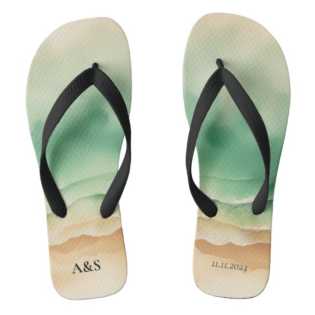 Ocean Beach SUMMER Watercolor Elegant Flip Flops (Footbed)