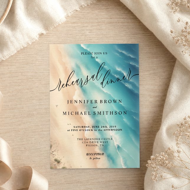 Ocean Beach Summer Watercolor Wedding Dinner Invitation (Creator Uploaded)