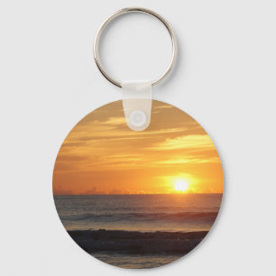 Ocean beach sunrise colour photo keychain