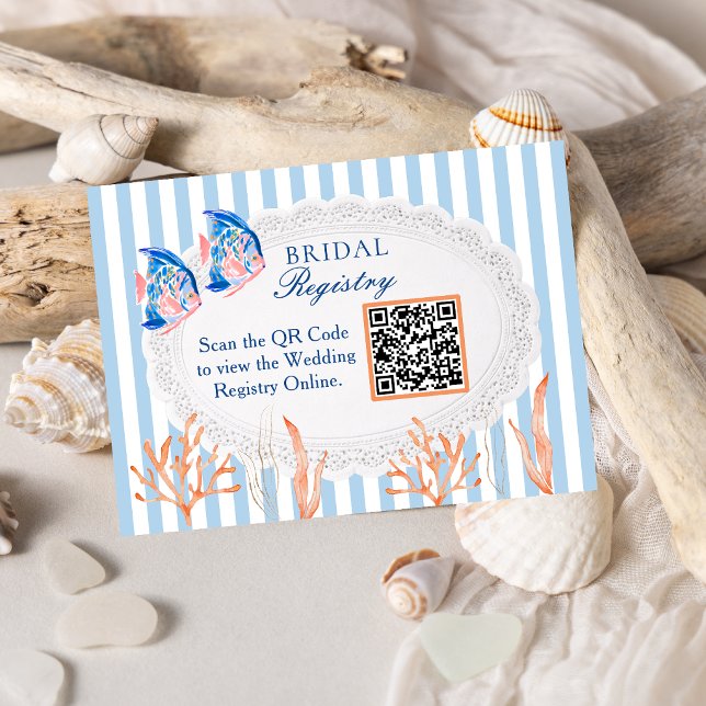 Ocean Beach Themed QR Code Bridal Shower Registry Enclosure Card (Creator Uploaded)