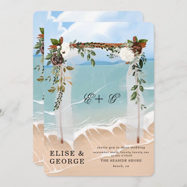 Ocean Beach Tropical Floral Canopy Unique Wedding Invitation (Front/Back)