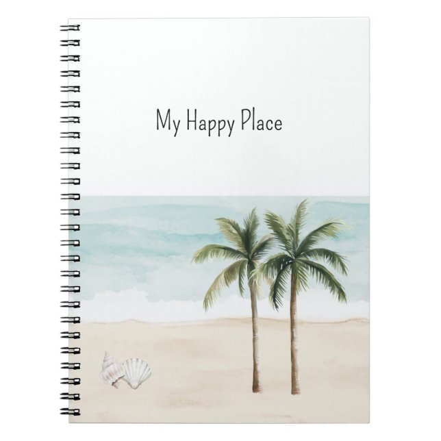 Ocean Beach Tropical Palm Trees Shells Notebook (Front)