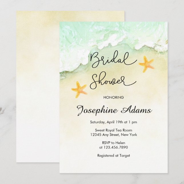 Ocean Beach Tropical Watercolor Bridal  Shower Invitation (Front/Back)