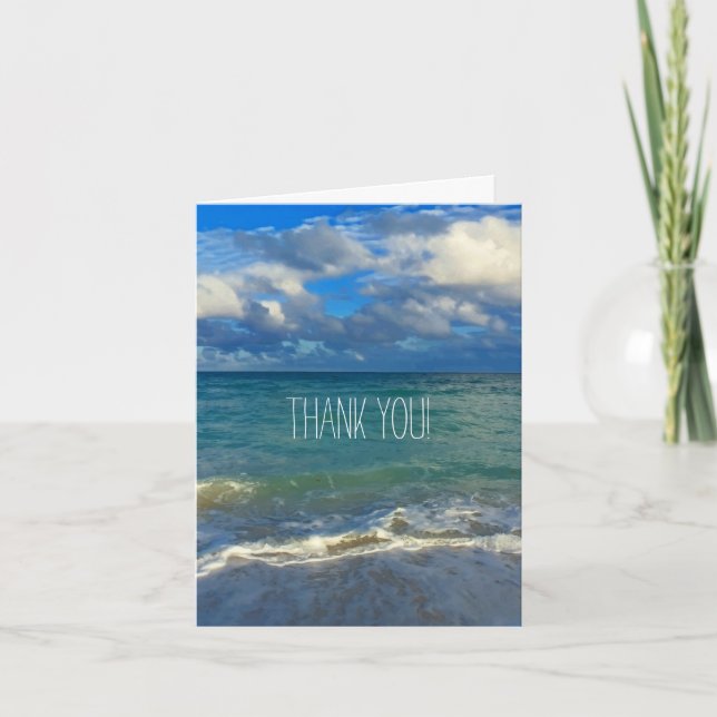 Ocean Beach View Turquoise Thank You Note (Front)