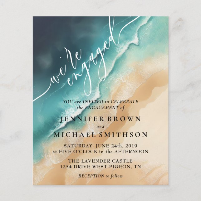 Ocean Beach Watercolor Summer Engagement Flyer (Front)