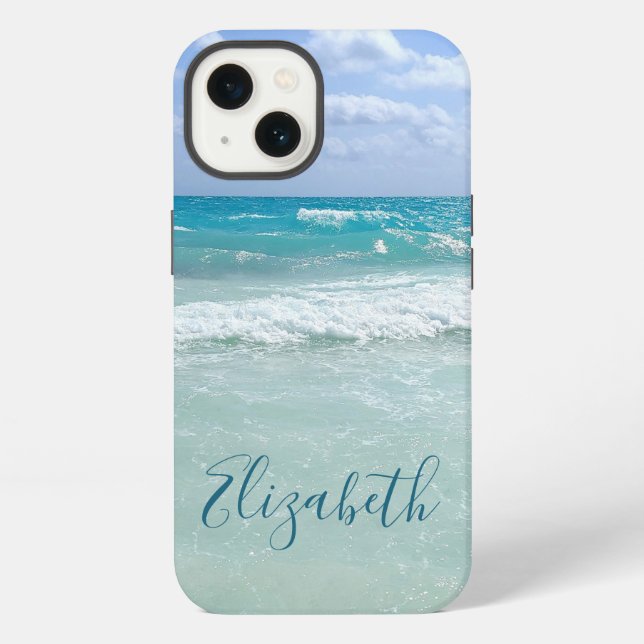 Ocean Beach Waves Add Your Name iPhone Case (Back)