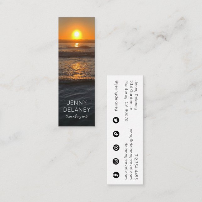 Ocean Beach Waves Sunset Nature Photo Travel  Mini Business Card (Front/Back)
