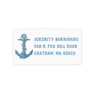 Ocean Beach Wedding Blue Nautical Anchor Label