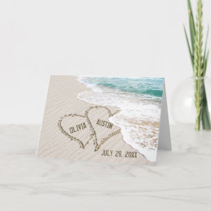 Ocean Beach Wedding Hearts Card