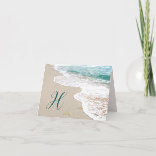 Ocean Beach With Monogram Letter H Note Card