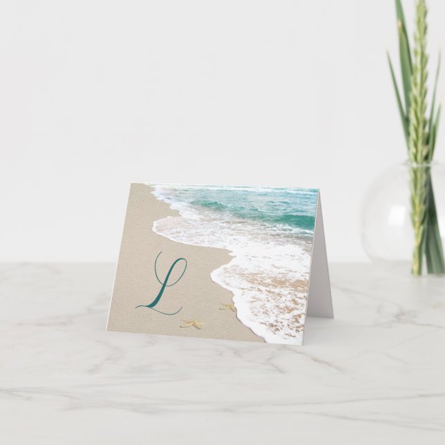 Ocean Beach With Monogram Letter L Note Card (Front)