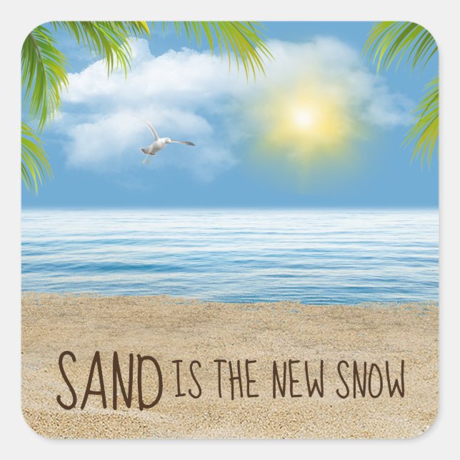 Ocean Beach With Palm Fronds Square Sticker (Front)