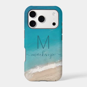 Ocean Beach with Teal Blue Monogram Personalized