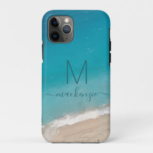 Ocean Beach with Teal Blue Monogram Personalized iPhone 11 Pro Case