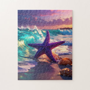 Ocean beach with violet starfish jigsaw puzzle