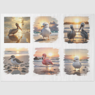 Ocean birds at sunset decoupage tissue paper