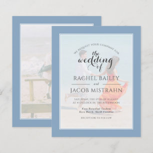 Ocean Blue 2-Photo Budget Wedding Invitation