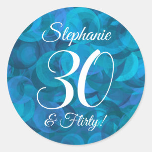 Ocean Blue 30 and Flirty Birthday Favour Classic Round Sticker
