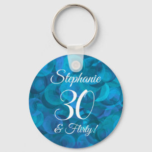 Ocean Blue 30 and Flirty Birthday Party Favour Keychain