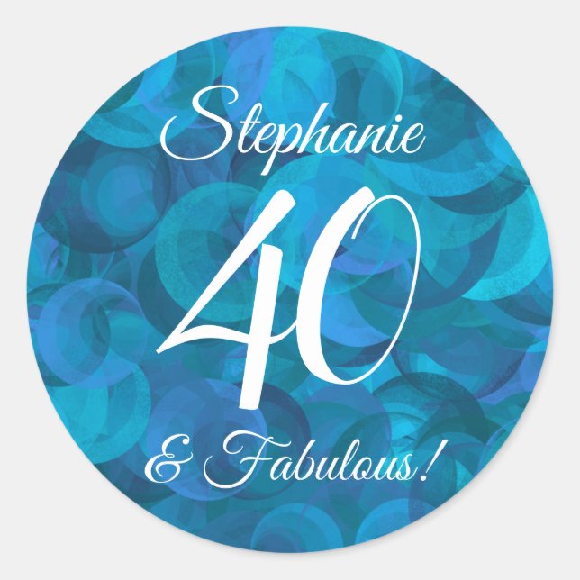 Ocean Blue 40 and Fabulous Birthday Favour Classic Round Sticker (Front)