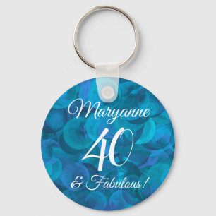 Ocean Blue 40 & Fabulous Birthday Party Favour Keychain