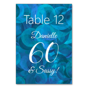 Ocean Blue 60 and Sassy Birthday Party Name Table Number