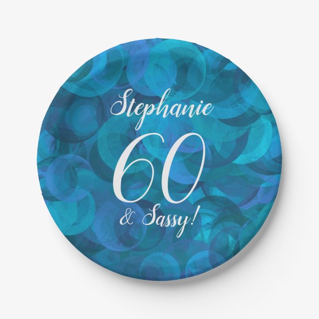 Ocean Blue 60 and Sassy Birthday Party Paper Plate (Front)