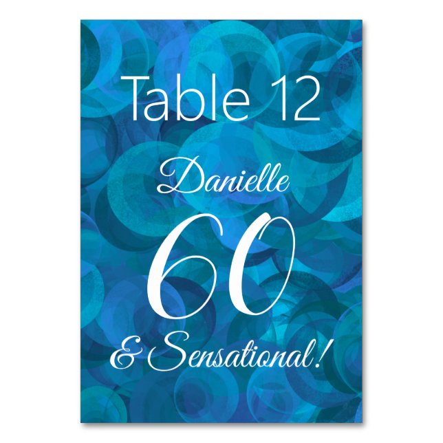 Ocean Blue 60 and Sensational Birthday Party Table Number (Front)
