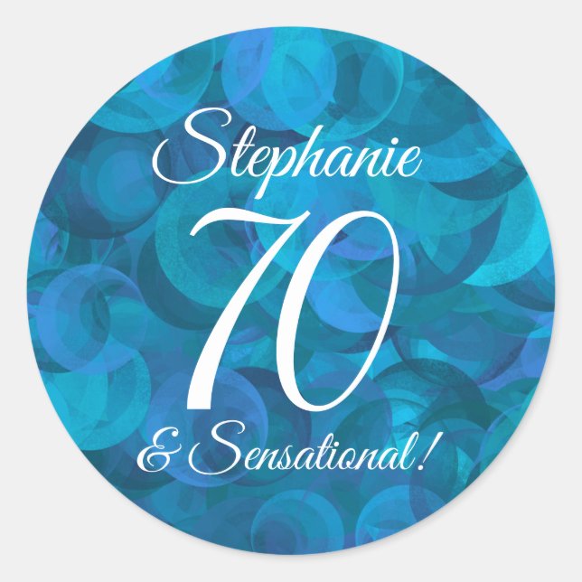 Ocean Blue 70 and Sensational Birthday Favour Classic Round Sticker (Front)