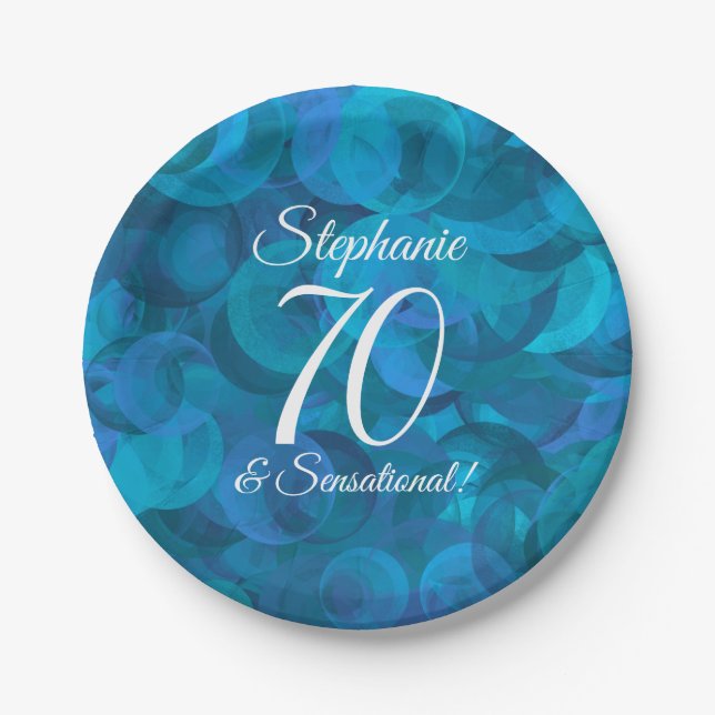 Ocean Blue 70 and Sensational Birthday Party Paper Plate (Front)