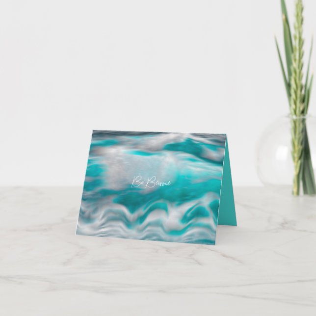Ocean Blue Abstract Be Blessed v2 Holiday Card (Front)